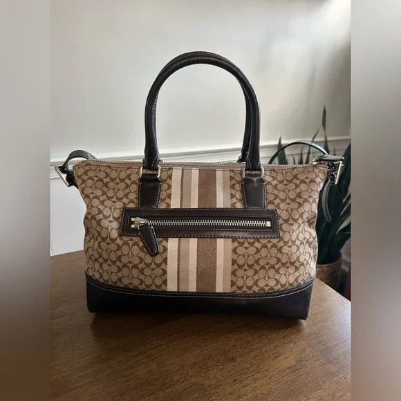 Coach Legacy Signature Stripe East/West Satchel Shoulder Bag - Picture 4 of 14